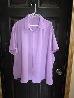 Casual Lavender Short-Sleeve Button-Down Shirt Size 3XL